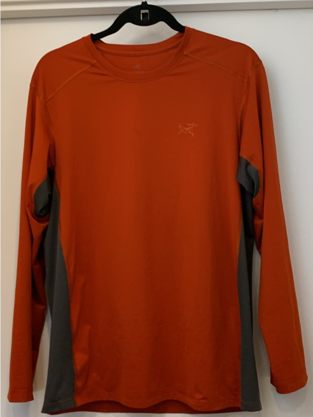 Arc'teryx Long-Sleeve Crew in Rust with Gray Panels